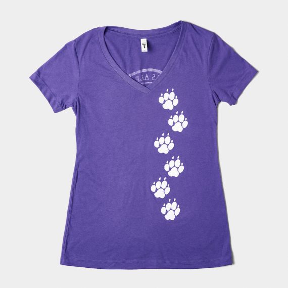 Front image of the "PAW Prints" t-shirt in purple